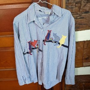 Vintage Cat Button Down Shirt/Overshirt Two Twenty